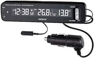 ナポレックス(Napolex) 車用VTメータークロック(電波時計 電圧計 温度計一体型) カープラグ給電(12V) アラーム付き