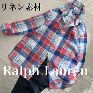 Ralph Lauren 使用感ない美品　L位　人気のリネン　正規品　家洗い可　シャツ