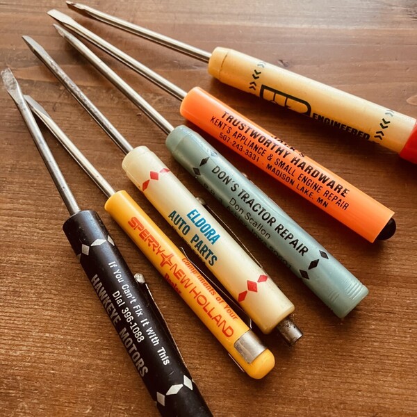 ①USA広告入スクリュードライバー6本セット/vintage/アメリカ/ノベルティ/ポケットドライバー/企業広告