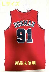 【NBA】ブルズ激レア人気デニスロッドマンゲームシャツ赤 NBAファイナルズ Lサイズ（44サイズ）