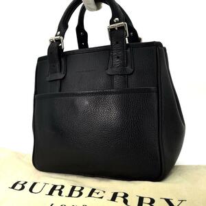 【人気】Burberry バーバリー　ハンドバッグ　レザー　黒　ノバチェック　持ち手長さ調整　ロゴ　金具　ショルダー　2way トート