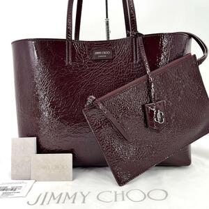 【未使用新品】JIMMY CHOO NINE2FIVE ボルドー A4 TOTE　トートバッグ　大容量　ポーチ　ロゴ金具