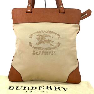 [ редкий действующий Logo ]Burberry Burberry Logo большая сумка кожа шланг металлические принадлежности парусина noba проверка ESTABLISHED 1856 высококлассный 