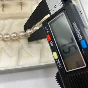 2404Y21 CITIZEN パールネックレス SILVER 刻印 イヤリングセット品 K14WG 真珠直径約7.5mm 8.3mm ケース付き 現状品の画像3