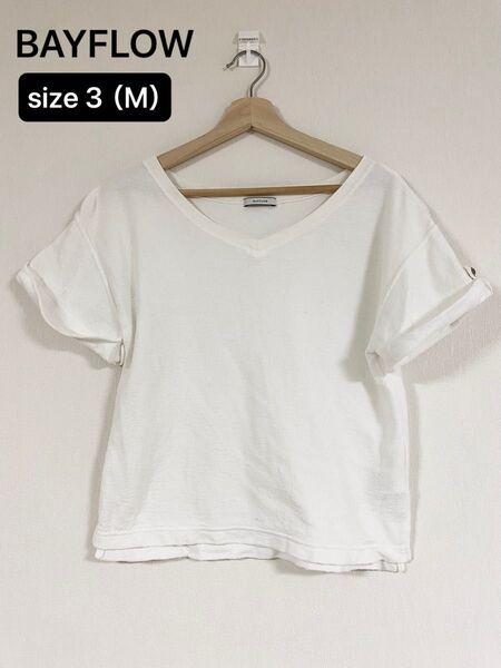 BAYFLOW ベイフロー カットソー 半袖 コットン ホワイト Vネック Tシャツ 夏服