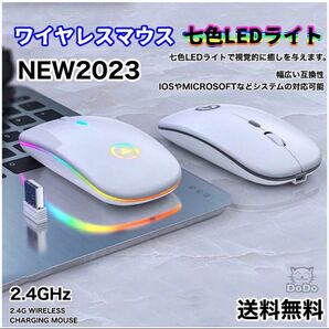 2.4Ghz ワイヤレスマウス 無線 充電式 静音　超軽量 USB 無線マウス白
