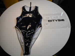 Bitysie 　ビティーシー　競泳水着　エナメル バックファスナー 深藍色（ダークブルー＋シルバートリム ）Ｍ～Ｌサイズ