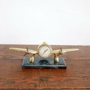 1980's America Vintage brass made airplane put clock Sarsaparilla / salsa Paris la quartz JAPAN #506-61-203