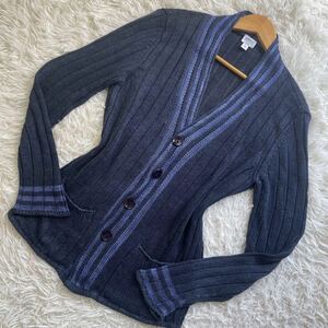 ultimate beautiful goods!!!. person. manner .*ARMANI COLLEZIONI Armani ko let's .-ni cardigan kana pa material stripe knitted lame 48 L rank navy blue navy 
