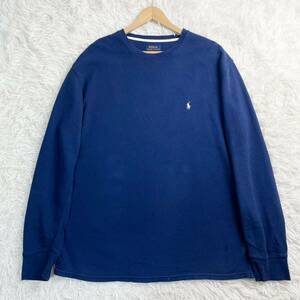 【E26】POLO RALPH LOUREN ポロラルフローレン Tシャツ 長袖 刺繍ロゴ 鹿の子 紺 ネイビー 2XLサイズ ロンT メンズ