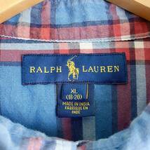 【E45】RALPH LOUREN ラルフローレン シャツ 半袖 チェック ロゴ 刺繍 ブルー レッド XLサイズ 青×赤_画像6