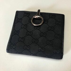 GUCCI 折り財布 黒 キャンバス 金具