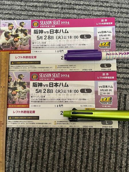2024/05/28 阪神VS日本ハム　レフト外野指定席2連番