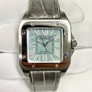 Cartier W20132X8 Santos 100 MM Limited Edition Automatic Mother of Pearl Leather Strap カルティエ サントス100 シェル 革ベルト