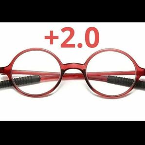 度数+2.0　61026レッド　老眼鏡　シニアグラス　丸メガネ　昭和レトロ