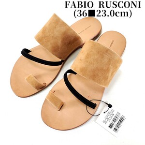  как новый *FABIO RUSCONI fabio rusko-ni натуральная кожа замша кожа тонг-сандалии Flat сандалии (36#23.0cm) бежевый / черный 
