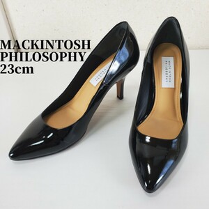 美品◆MACKINTOSH PHILOSOPHY マッキントッシュ フィロソフィー ポインテッドトゥ パテントレザー パンプス ピンヒール 23cm 黒ブラック