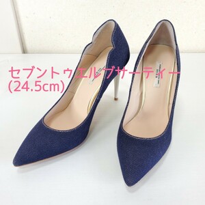  as good as new *VII XII XXX SAINT TROPEZ Seven Twelve Thirty Denim po Inte dotu pumps pin heel (24.5cm rank ) dark blue 