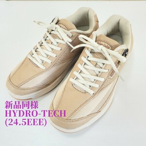 新品同様◆HYDRO-TECH ハイドロテック サイドジップ エコレザー ウォーキングシューズ スニーカー 健康靴 レディース(24.5EEE)ベージュ