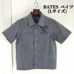 美品◆春夏 BATES ベイツ コットン/綿100％ 半袖 デニムジャケット バイカー メンズ(Lサイズ)グレー