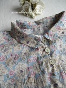 :::ハンドメイド　 cotton 　flowerプリント　チビエリシャツ　チュニック丈 :::