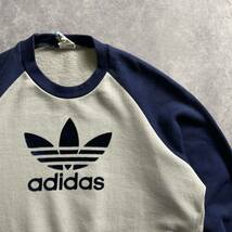 1スタ 70s 80s adidas アディダス ヴィンテージ フロッキー スウェット トレーナー ラグラン バイカラー M-エルサイズ相当 トレフォイル _画像8