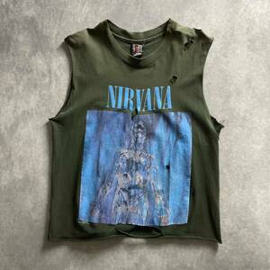 1スタ スペシャル 90s vintage NIRVANA ニルヴァーナ ノースリーブ タンクトップ ボロ フェード ブラック USA製 Lサイズ SLIVER 