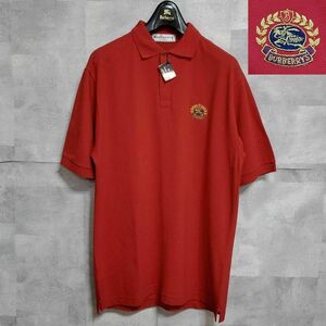 未使用 タグ付 XL バーバリー エンブレム 刺繍 ポロシャツ 赤 ワンポイント BURBERRY 半袖 トップス レッド ホースロゴ LL 2L コットン100