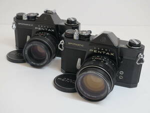 (f-4)　ASAHI PENTAX　ペンタックス　SPOTMATIC / SPOTMATIC　F　ブラック　レンズ付　フィルムカメラ　2台セット