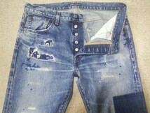 ◎夏先取り◎美品◎雰囲気抜群◎人気サイズ◎LEVI'S MADE IN CRAFTED リーバイス501 USEDクラッシュリペア加工デニムW32(89cm)日本製 501XX_画像4