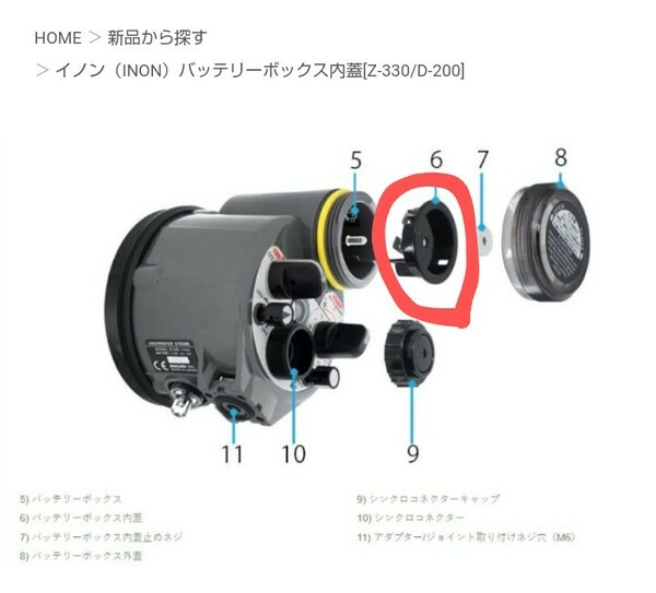 ストロボ イノン INON バッテリー ボックス 内蓋 Z-330 Z-240 Z-180 D-200 D-2000 D-180 ダイビング 水中カメラ