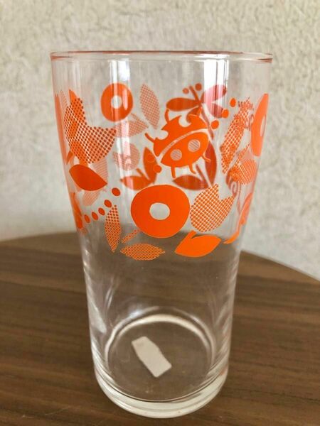 明治スカット　グラス　2個セット　　　　　　　　　　　昭和レトロコップ　オレンジ花柄