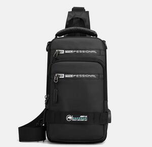 1 иен ~ сумка "body" (F228) супер многофункциональный мужской casual рюкзак one сумка на плечо наклонный ..USB зарядка порт водонепроницаемый черный 
