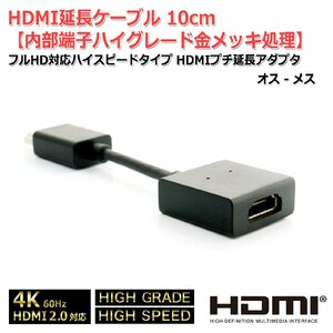 HDMI延長ケーブル10cm 4K フルHD対応ハイスピードタイプ HDMIプチ延長アダプタ ショートケーブル オス-メス[金メッキ]