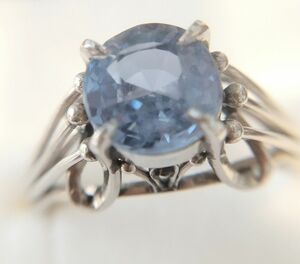 美品◎PT 天然アイスブルーサファイア リング 2.08Ct ソーティング付 ヴィンテージ カラーストーン 