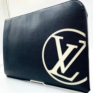 【極美品】ルイヴィトン LOUIS VUITTON トリヨンレザー クラッチバッグ LVサークル ポシェット ジュールGM ネイビー紺 メンズ ビジネス A4