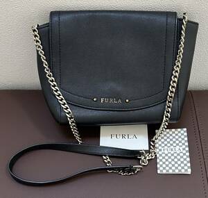 【中古】FURLA フルラ 2WAY チェーンショルダー バッグ 黒