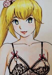 手描きイラスト オリジナル原画B5サイズ 黒レース下着