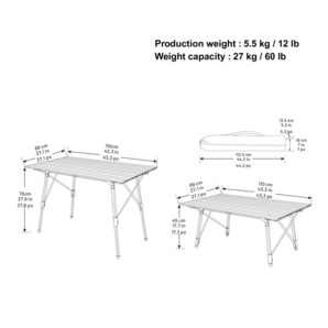 TIMBER RIDGE ティンバーリッジ アルミ製 折り畳みキャンプテーブル 高さ多段階調整 2回使用のみ！超美品！の画像8