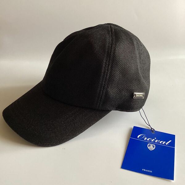 未使用品　ORCIVAL ラフィアライククロス ナチュラル キャップ 帽子　ブラック　ロゴ　オーシバル　オーチバル　ポリエステル100％