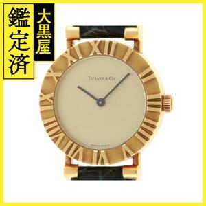 TIFFANY&CO Tiffany Atlas L0630 YG/ leather quarts Gold face lady's clock [207]2146000389528