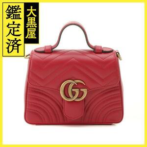 GUCCI　グッチ　GGマーモント　ミニトップハンドル　レッド　カーフ　【472】HSA