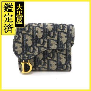 Dior ディオール 三つ折り財布 サドル ロータスウォレット オブリーク ジャカード カーフ ブルー ベージュ【472】