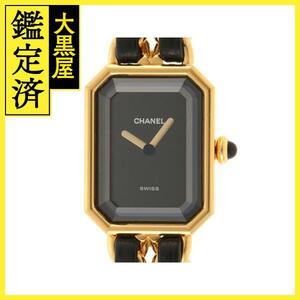 CHANEL　シャネル　プルミエール　Mサイズ　腕時計　H0001　ゴールドメッキ / レザー　クォーツ　ブラック文字盤　レディース【205】