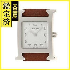 HERMES Hermes H watch W toe ruHH1.210 quarts SS/ leather white face lady's [471]N