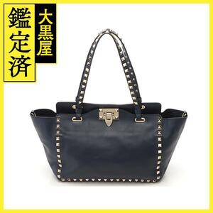 VALENTINO　バレンチノ　バッグ　ロックスタッズ　2wayバッグ　ネイビー　レザー　2147100513660　【437】