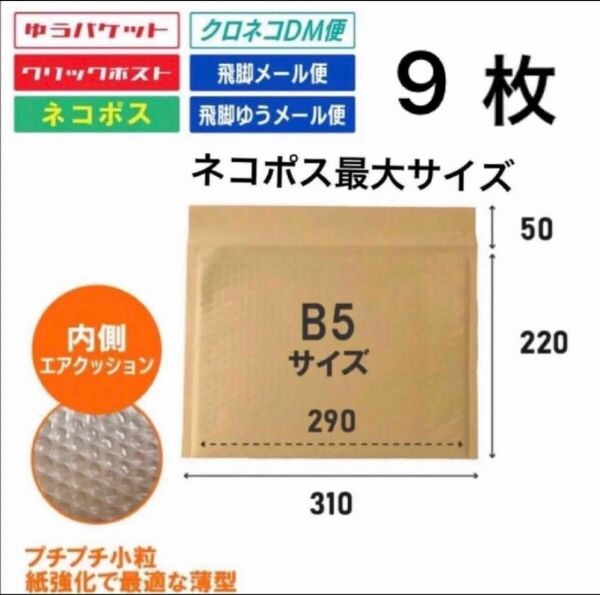 ネコポス最大サイズ　しっかりした薄型茶色クッション封筒　9枚