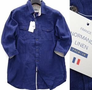 THE SHOP TK Takeo Kikuchi French linenno Le Mans ti- stripe men's short sleeves 7 part sleeve linen shirt size M navy 