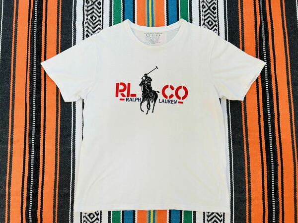 送料無料 ポロ ラルフローレン Tシャツ メンズ XL ビッグポニー ホワイト 白色 ラバープリント ブラックポニー 半袖 Polo Ralph Lauren RRL