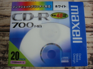 maxell・マクセル^,,.インジェクトプリンター対応/ホワイト*CD-R高速48倍速対応/700MB*20packうす型5mmケース_.,,^「未使用品」